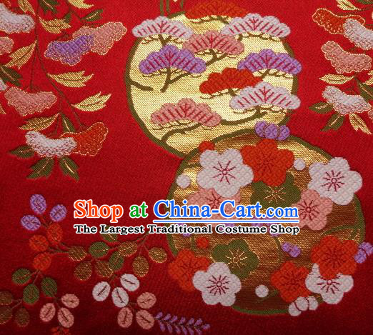 Asian Traditional Baldachin Classical Plum Blossom Pattern Red Brocade Fabric Japanese Kimono Tapestry Satin Silk Material