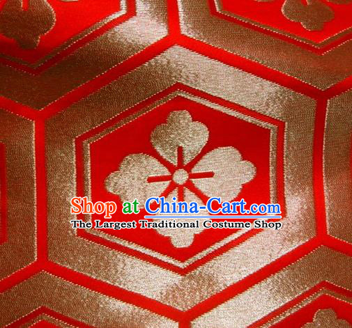 Asian Traditional Kyoto Kimono Classical Tortoise Shell Pattern Red Damask Brocade Fabric Japanese Tapestry Satin Silk Material