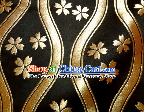 Asian Traditional Kyoto Kimono Classical Sakura Pattern Black Damask Brocade Fabric Japanese Tapestry Satin Silk Material