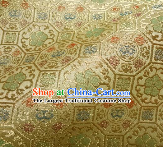 Asian Traditional Kyoto Kimono Golden Brocade Classical Ganoderma Pattern Damask Fabric Japanese Tapestry Satin Silk Material