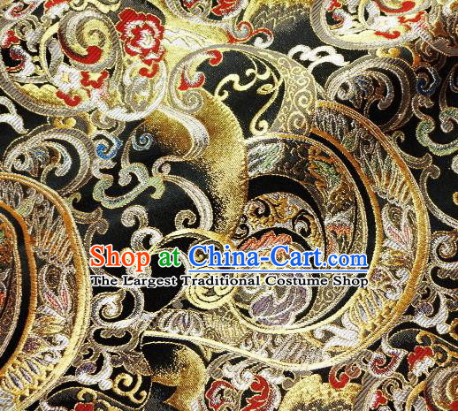 Asian Traditional Black Brocade Japanese Kimono Classical Pattern Damask Fabric Tapestry Satin Silk Material