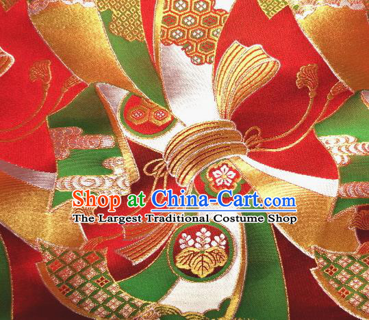 Asian Traditional Baldachin Classical Knot Pattern Red Brocade Fabric Japanese Kimono Tapestry Satin Silk Material