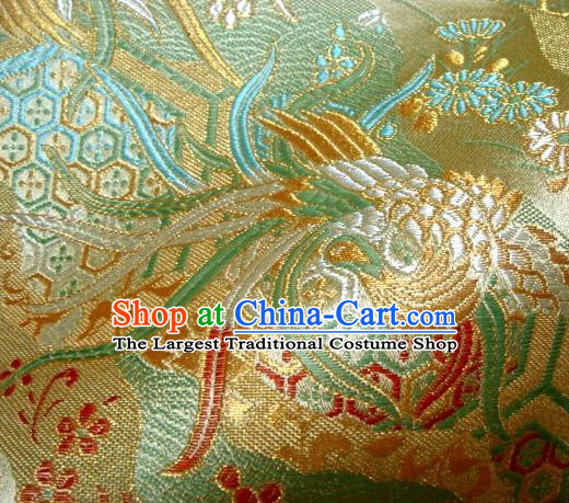 Asian Japanese Traditional Brocade Classical Phoenix Pattern Green Baldachin Fabric Kimono Tapestry Satin Silk Material
