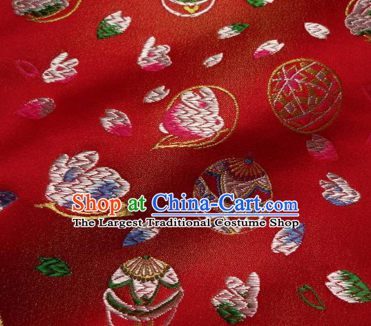 Asian Japanese Traditional Brocade Classical Rabbit Pattern Red Baldachin Fabric Kimono Tapestry Satin Silk Material