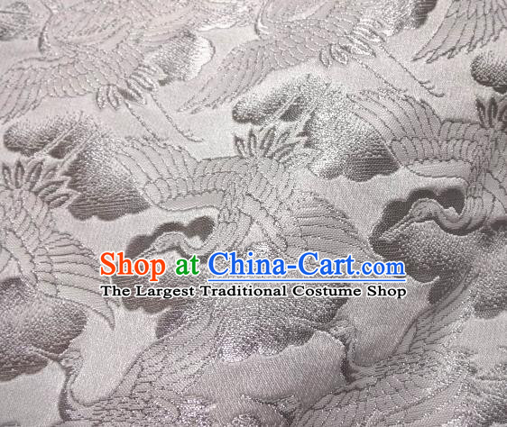 Asian Traditional Japanese Kimono Classical Cranes Pattern White Brocade Tapestry Satin Fabric Baldachin Silk Material