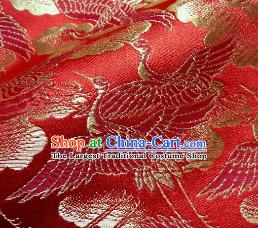 Asian Traditional Japanese Kimono Classical Cranes Pattern Red Brocade Tapestry Satin Fabric Baldachin Silk Material
