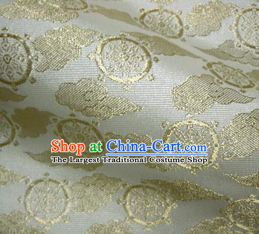 Asian Traditional Japanese Kimono Classical Wheels Pattern White Brocade Tapestry Satin Fabric Baldachin Silk Material