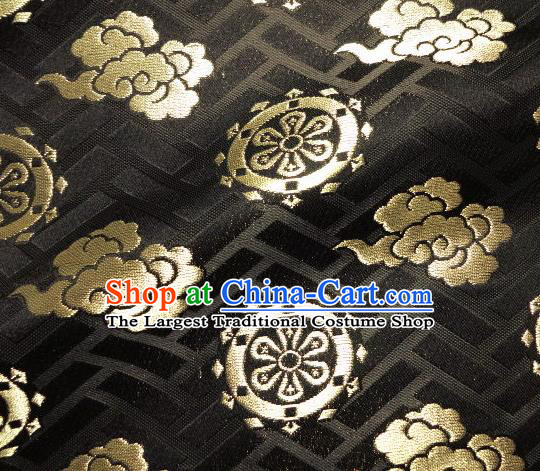 Asian Traditional Japanese Kimono Classical Cloud Wheels Pattern Black Brocade Tapestry Satin Fabric Baldachin Silk Material