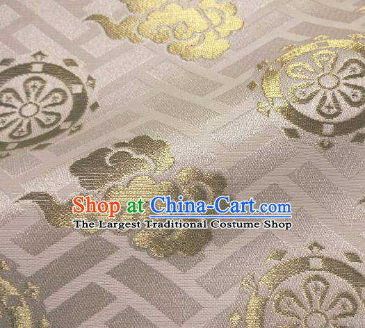 Asian Traditional Japanese Kimono Classical Cloud Wheels Pattern White Brocade Tapestry Satin Fabric Baldachin Silk Material