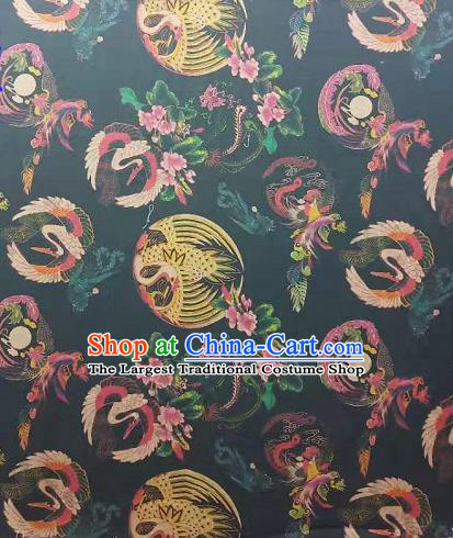 Asian Traditional Watered Gauze Fabric Classical Phoenix Pattern Navy Brocade Satin Silk Material