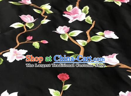 Asian Traditional Fabric Classical Embroidered Peony Pattern Black Brocade Satin Silk Material