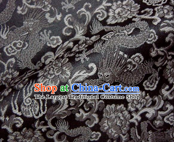 Asian Japanese Traditional Black Brocade Fabric Classical Dragons Pattern Baldachin Kimono Tapestry Satin Silk Material