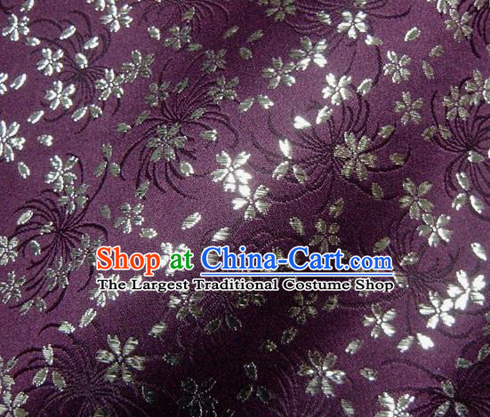 Asian Japanese Traditional Kimono Purple Tapestry Satin Classical Chrysanthemum Pattern Brocade Fabric Baldachin Silk Material