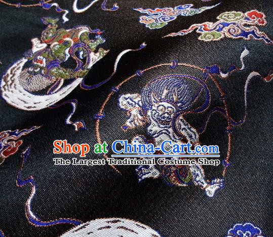 Asian Japanese Traditional Baldachin Classical Thunder God Pattern Black Brocade Fabric Kimono Tapestry Satin Silk Material