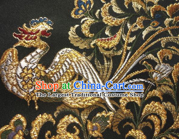 Asian Japanese Traditional Classical Phoenix Pattern Black Brocade Baldachin Fabric Kimono Tapestry Satin Silk Material