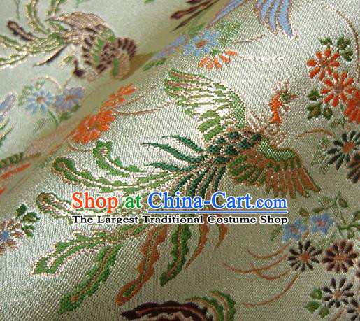 Asian Japanese Traditional Classical Phoenix Pattern Green Brocade Baldachin Fabric Kimono Tapestry Satin Silk Material