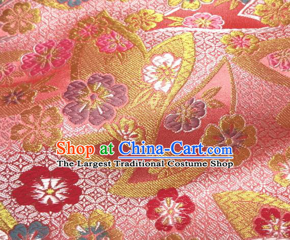 Asian Japanese Traditional Kimono Pink Tapestry Satin Classical Plum Blossom Pattern Brocade Fabric Baldachin Silk Material