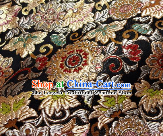 Asian Japanese Traditional Kimono Classical Grass Pattern Black Tapestry Satin Brocade Fabric Baldachin Silk Material