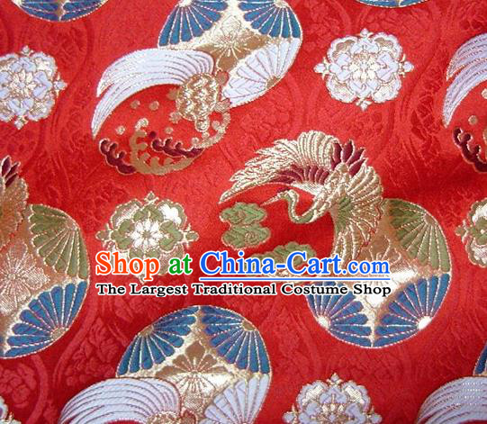 Asian Japanese Tapestry Satin Traditional Kimono Classical Cloud Crane Pattern Red Brocade Fabric Baldachin Silk Material