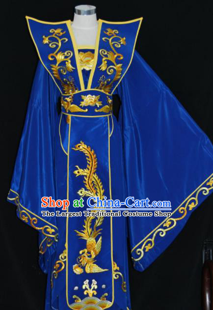 Chinese Traditional Beijing Opera Queen Mother Royalblue Dress Peking Opera Embroidered Costume for Women