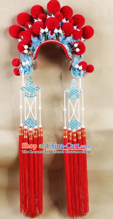 Chinese Traditional Beijing Opera Red Tassel Phoenix Coronet Ancient Bride Headwear for Women