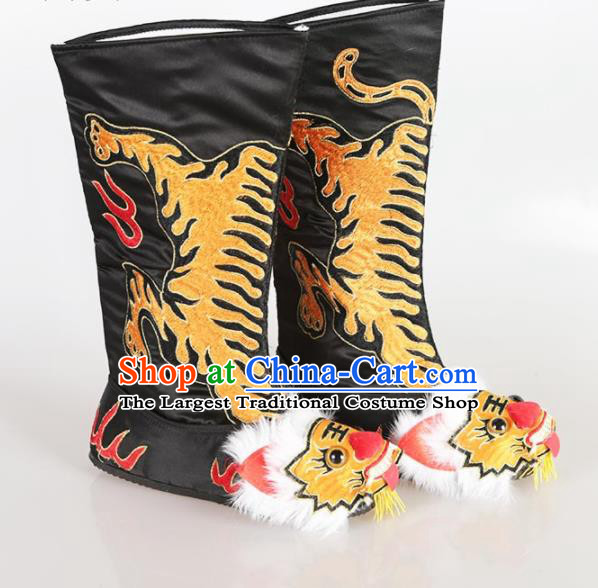 Traditional Chinese Beijing Opera Takefu Embroidered Black Boots Ancient Swordsman Shoes for Men