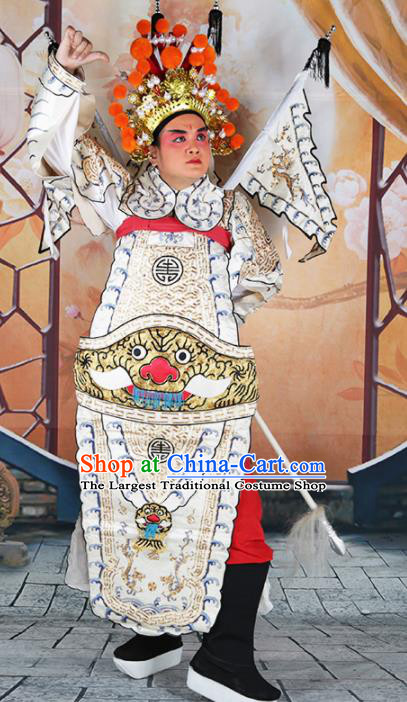 Chinese Traditional Beijing Opera Takefu Clothing Ancient General White Costume for Men