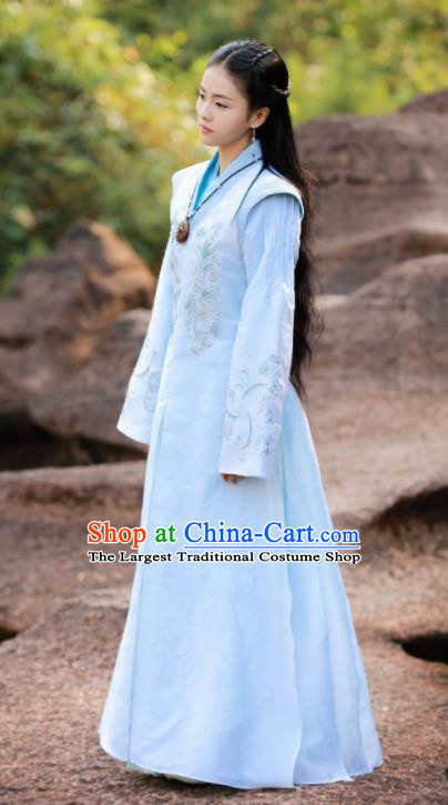 Chinese Drama Zhao Yao Princess Traditional Costume Ancient Nobility Lady Blue Hanfu Dress for Women