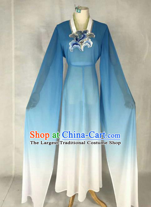 Chinese Traditional Beijing Opera Court Lady Embroidered Blue Dress Ancient Peri Costume for Women