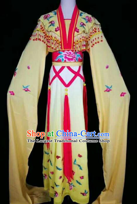 Chinese Traditional Beijing Opera Actress Yellow Dress Ancient Peri Princess Embroidered Costume for Women