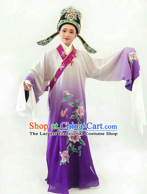 Chinese Traditional Beijing Opera Niche Purple Robe Ancient Nobility Childe Embroidered Costume for Men