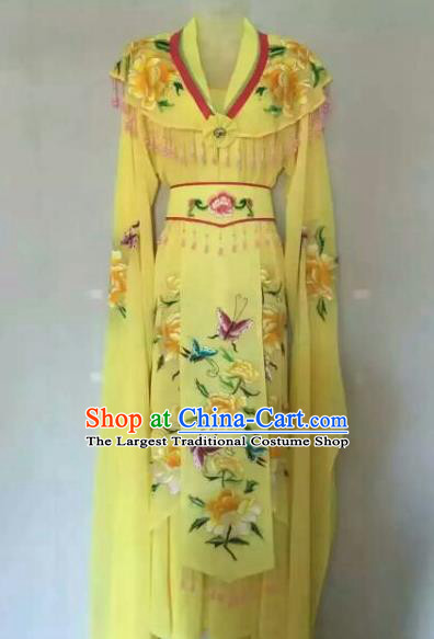 Chinese Ancient Peri Embroidered Yellow Dress Traditional Peking Opera Artiste Costume for Women