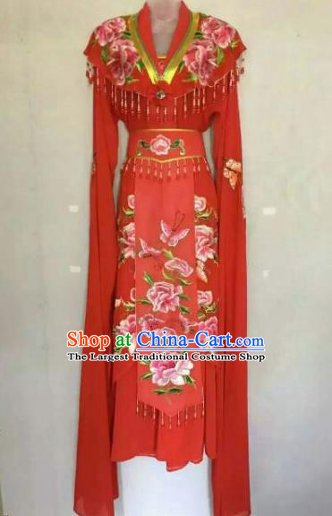 Chinese Ancient Peri Embroidered Red Dress Traditional Peking Opera Artiste Costume for Women