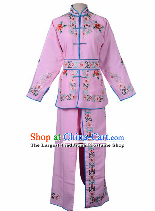 Professional Chinese Traditional Beijing Opera Blues Costume Ancient Swordswomen Pink Clothing for Kids