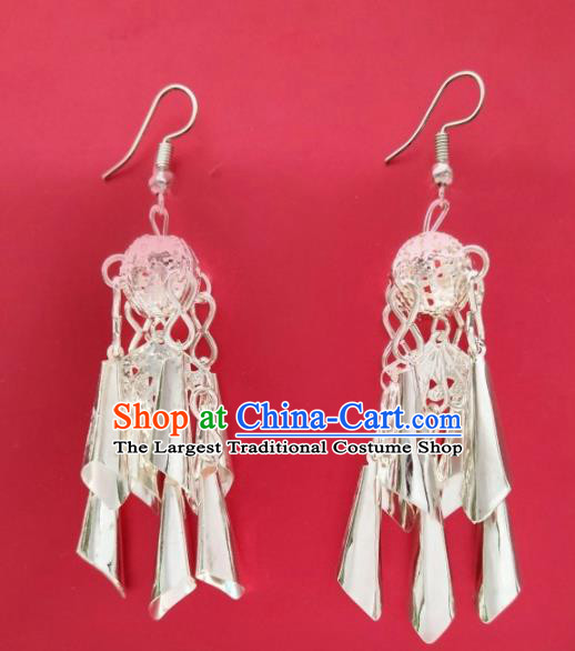 Chinese Traditional Ethnic Tassel Ear Accessories Miao Nationality Silver Earrings for Women