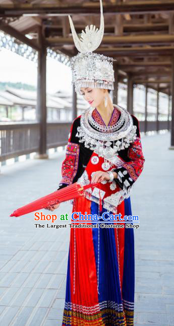 Chinese Traditional Hmong Ethnic Folk Dance Costume China Miao Nationality Dress for Women