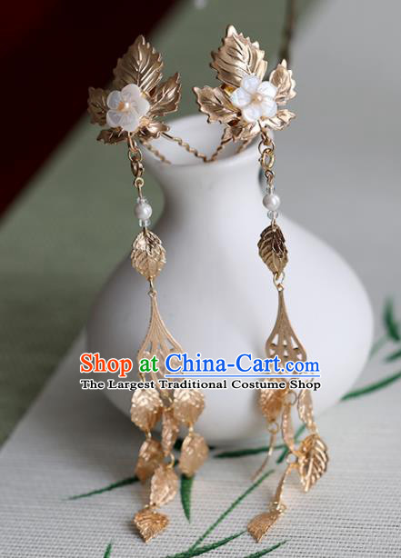 Chinese Traditional Hanfu Hair Accessories Ancient Princess Golden Leaf Tassel Hairpins for Women