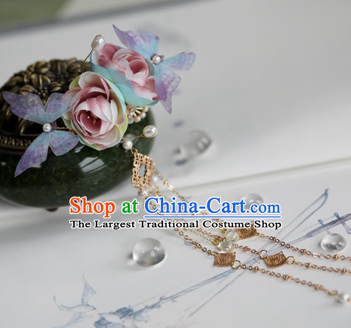 Chinese Traditional Hanfu Hair Accessories Ancient Princess Roses Butterfly Hair Claw Hairpins for Women