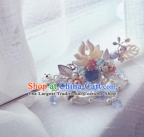 Chinese Ancient Princess Hairpins Shell Lotus Hair Crown Traditional Hanfu Hair Accessories for Women