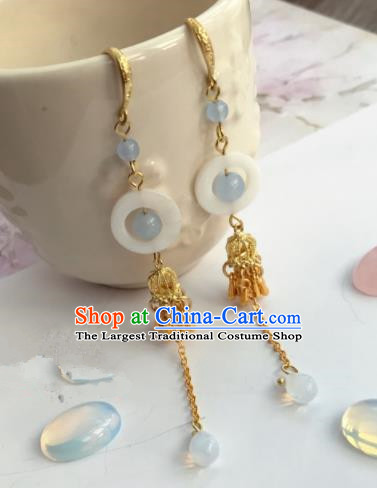 Chinese Traditional Hanfu Golden Ear Accessories Ancient Princess Hanfu Jade Earrings for Women