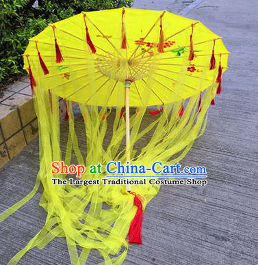 Chinese Ancient Drama Prop Yellow Ribbon Umbrella Traditional Handmade Umbrellas