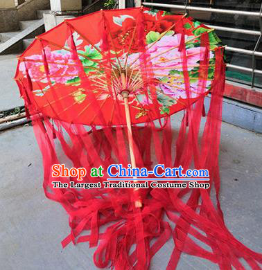 Chinese Ancient Drama Prop Red Ribbon Umbrella Traditional Handmade Umbrellas