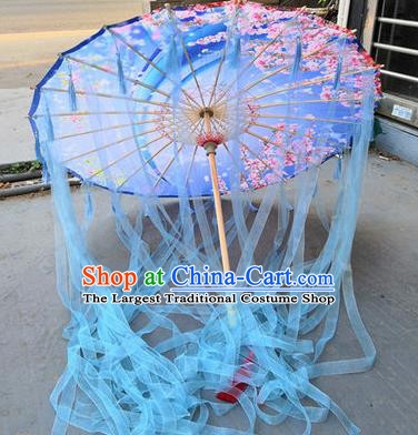 Chinese Ancient Drama Prop Blue Ribbon Umbrella Traditional Handmade Umbrellas