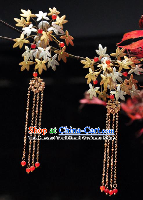 Chinese Ancient Princess Maple Leaf Hair Claws Tassel Hairpins Traditional Hanfu Hair Accessories for Women