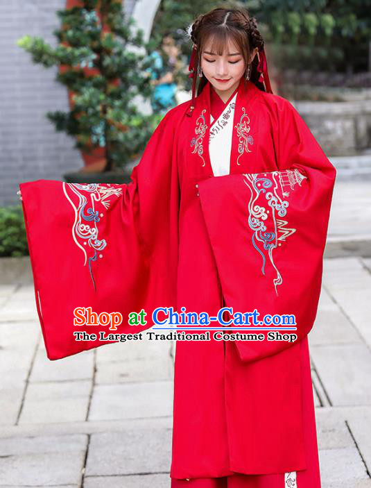 Traditional Chinese Jin Dynasty Princess Historical Costume Ancient Peri Red Hanfu Dress for Women