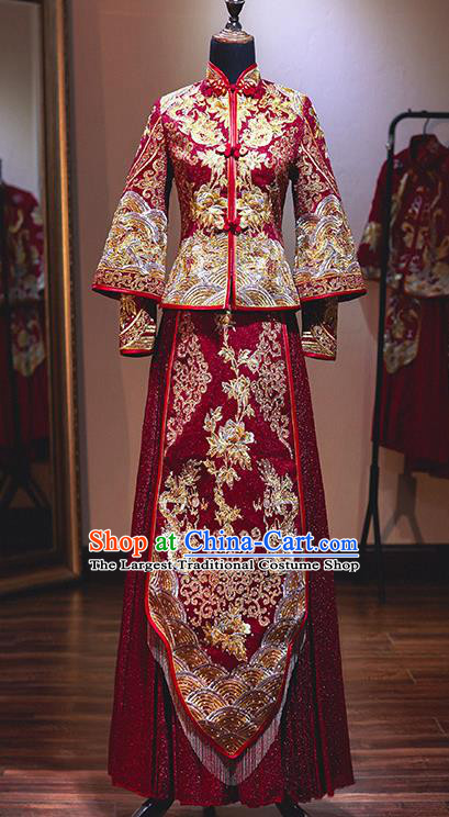 Chinese Traditional Wedding Xiuhe Suit Ancient Bride Embroidered Dress  for Women