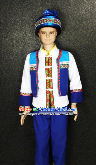 Chinese Traditional She Nationality Blue Clothing Ethnic Folk Dance Costume for Kids