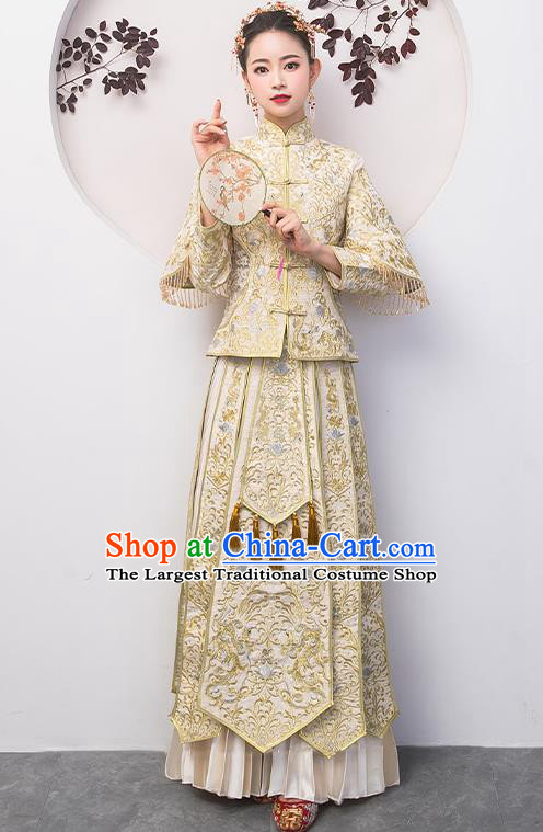 Chinese Traditional Bride Costume White Xiuhe Suit Ancient Wedding Embroidered Dress for Women