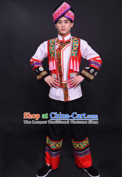 Chinese Traditional Ethnic White Costume Yao Nationality Festival Folk Dance Clothing for Men