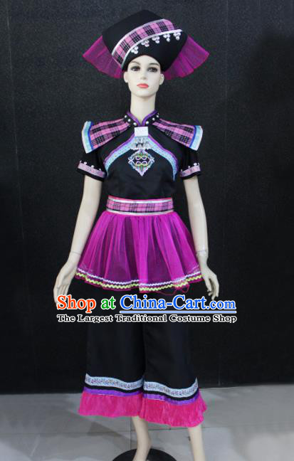 Chinese Traditional Zhuang Nationality Embroidered Clothing Ethnic Folk Dance Costume for Women